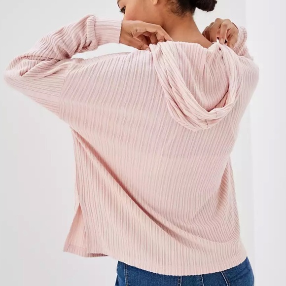 AE American Eagle Plush Hoodie sweater blush pink size Large - Picture 2 of 11